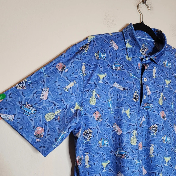 Johnnie-O Luau Prep-Formance Blue Short Sleeve Polo Shirt. Size medium - Picture 12 of 16